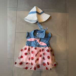 Baby Girl Strawberry Dress and Hat Sz 12-18 m